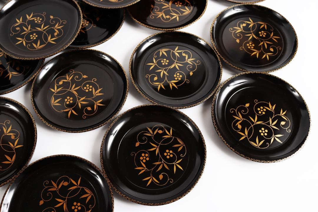 木地金蒔絵 銘々盆 花蒔絵 二十客 皿 茶道具