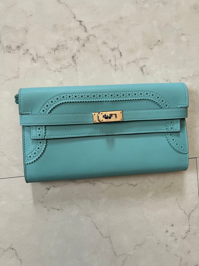 エルメス　Hermes ケリーウォレット　ギリーズ　ブルーアトール