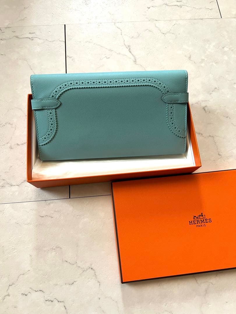 エルメス　Hermes ケリーウォレット　ギリーズ　ブルーアトール