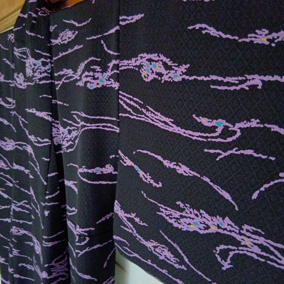 ☆専用です　美品　上質小紋　友禅作家　千地泰弘 落款　黒と紫　ガード加工　正絹