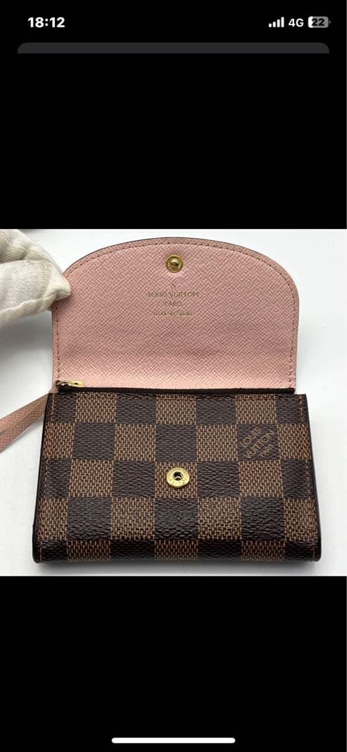 ルイヴィトン　ポルトモネロザリ　ダミエ　ローズバレリーヌ　折り財布