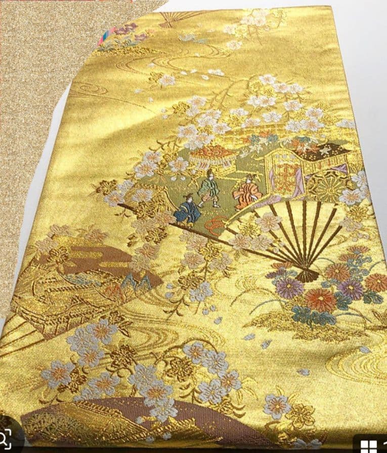 【中古美品】 高級 正絹 本金宝寿 六通 袋帯 御所車