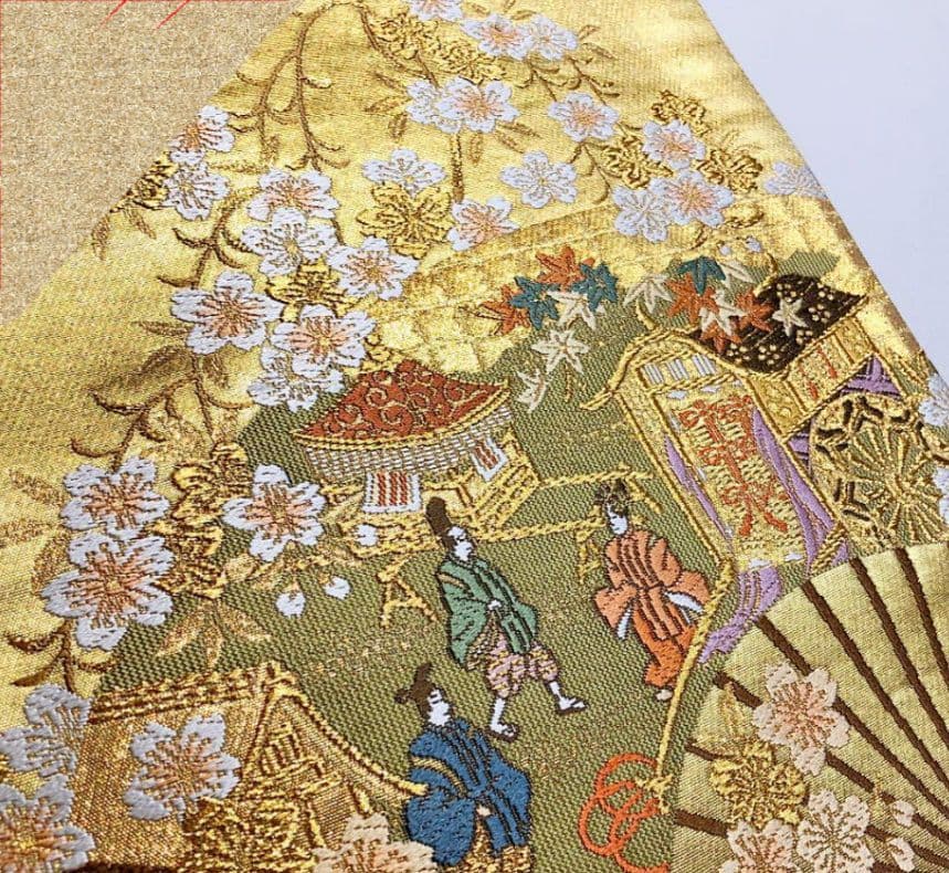 【中古美品】 高級 正絹 本金宝寿 六通 袋帯 御所車