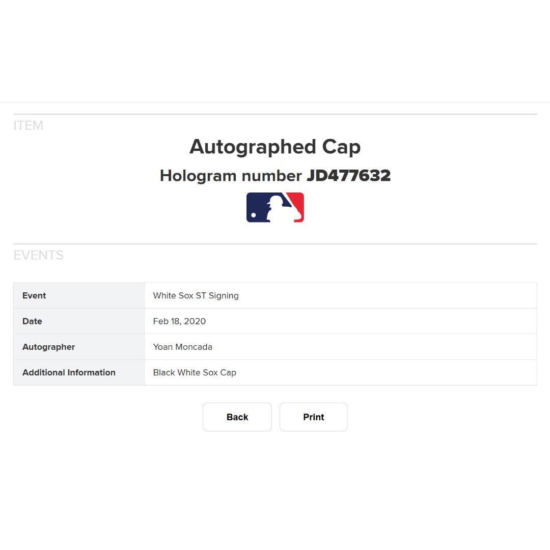 ヨアン・モンカダ 直筆サイン入り ニューエラ キャップ MLB ホログラム付き