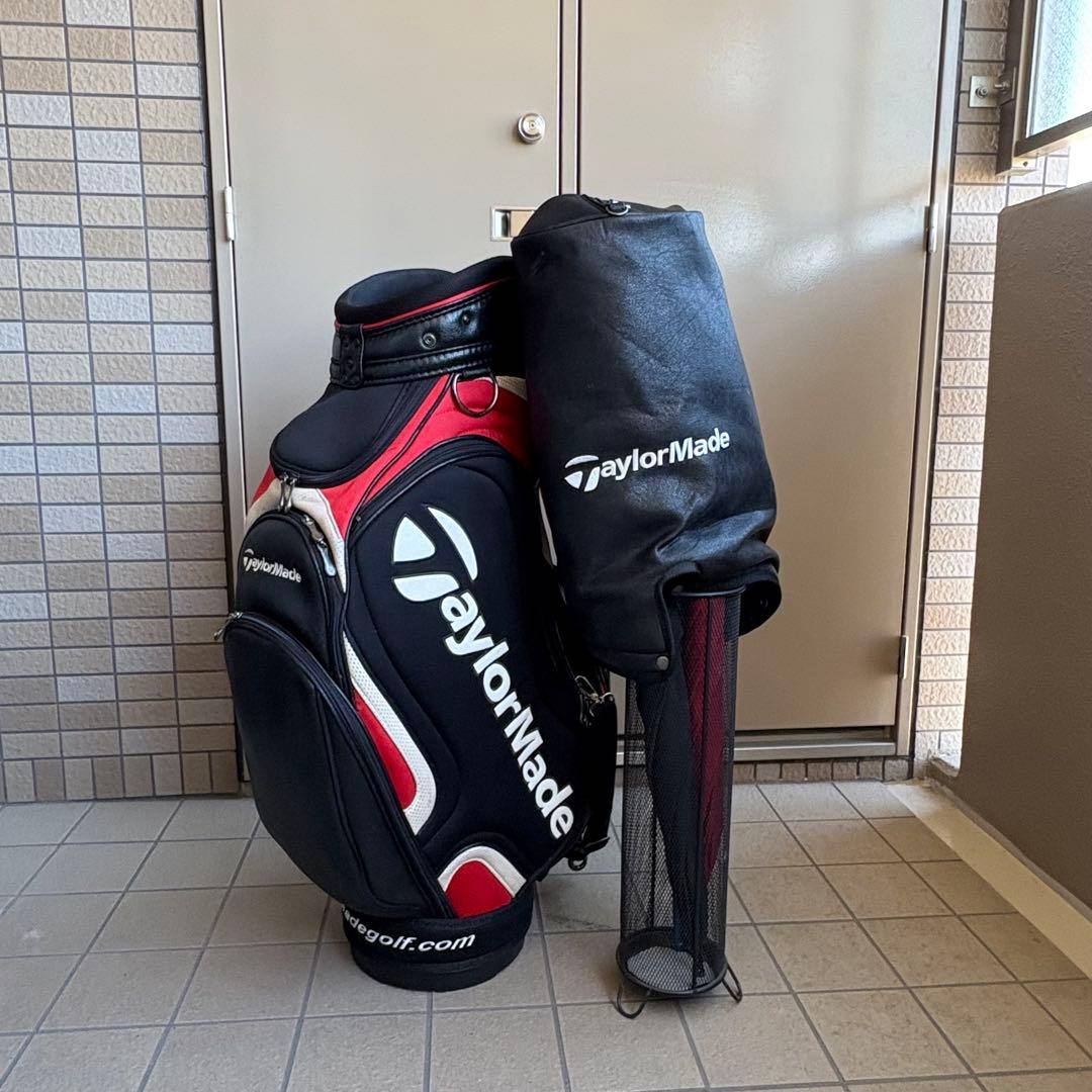 使用感　テーラーメイド 3点式 キャディバッグ 黒/赤 9.5型 6分割　ゴルフ