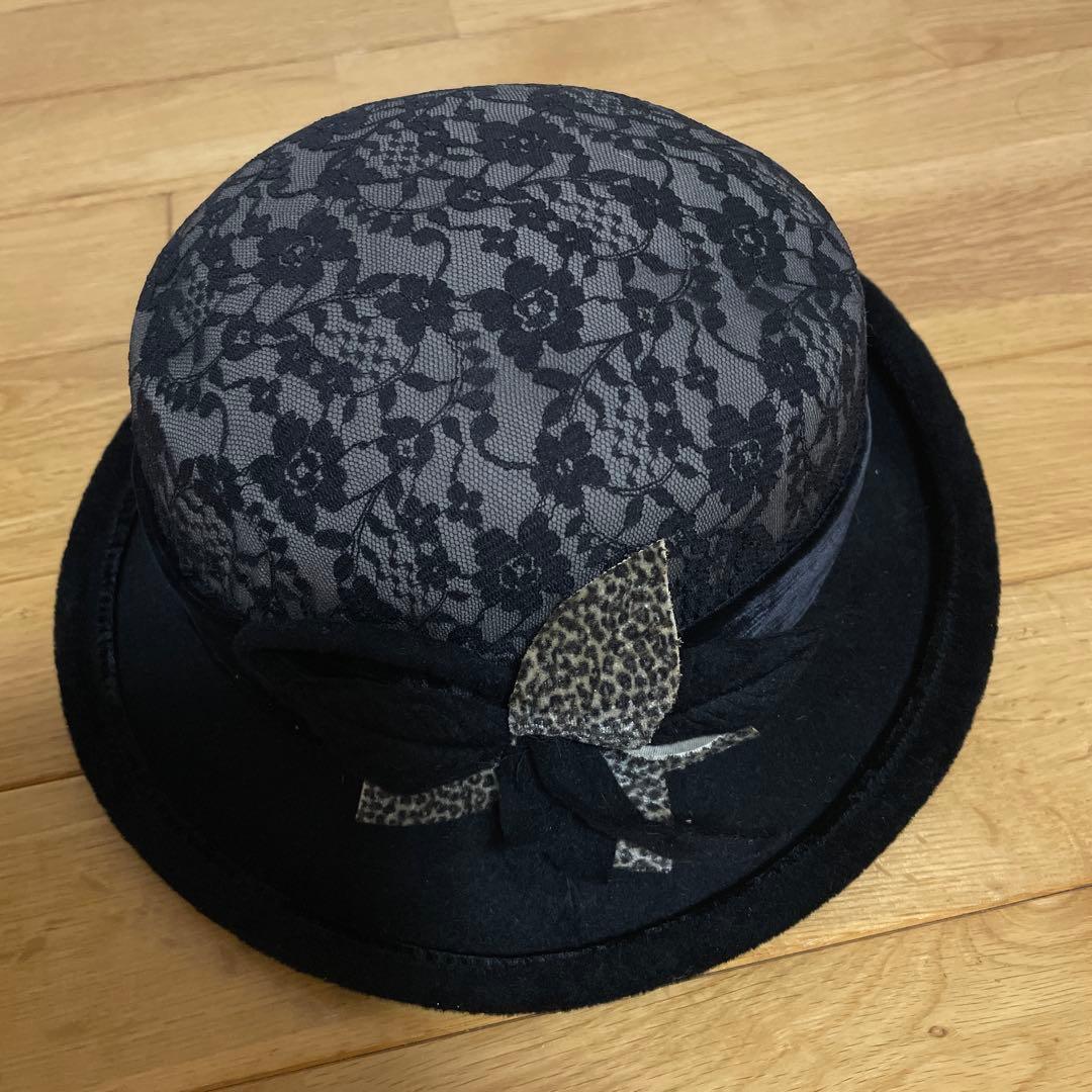 マキシン黒 レース ハットコサージュ兎毛黄綬褒章受賞山口巌さんデザイン皇室御用達