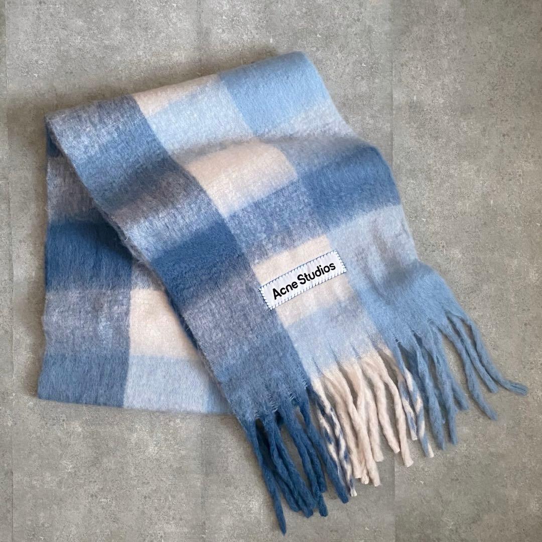 【新品未使用】Acne Studios チェックストール　マフラー　ブルー系