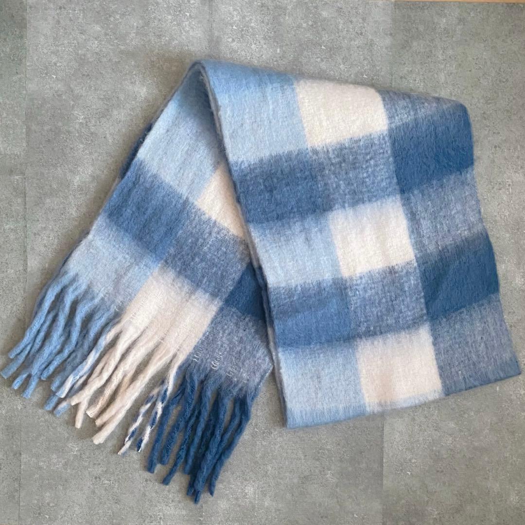 【新品未使用】Acne Studios チェックストール　マフラー　ブルー系