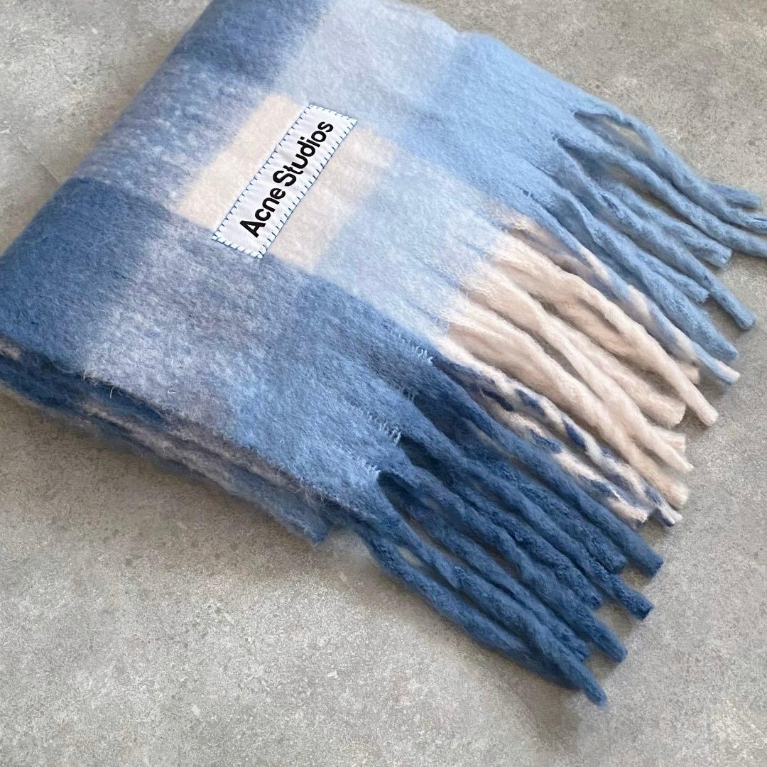 【新品未使用】Acne Studios チェックストール　マフラー　ブルー系