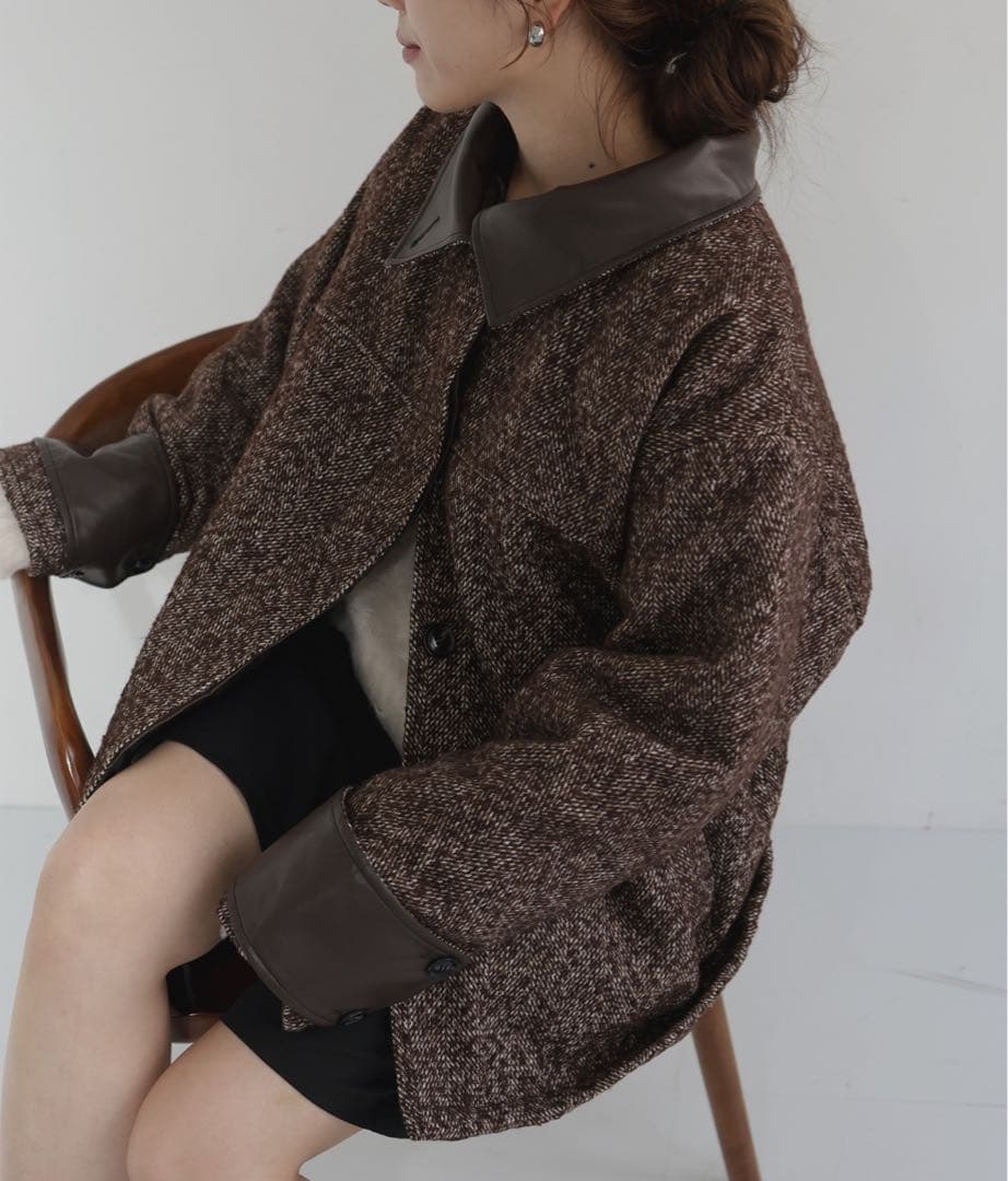 hellam レザーカラー中綿オーバージャケット