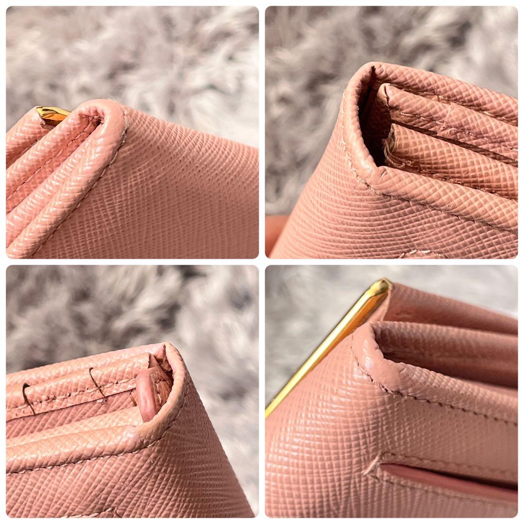 極美品✨PRADA サフィアーノ　メタルバー　ベビーピンク　長財布　レディース