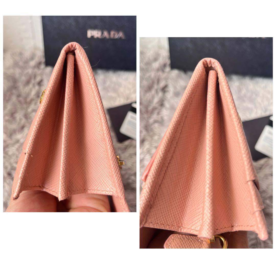極美品✨PRADA サフィアーノ　メタルバー　ベビーピンク　長財布　レディース