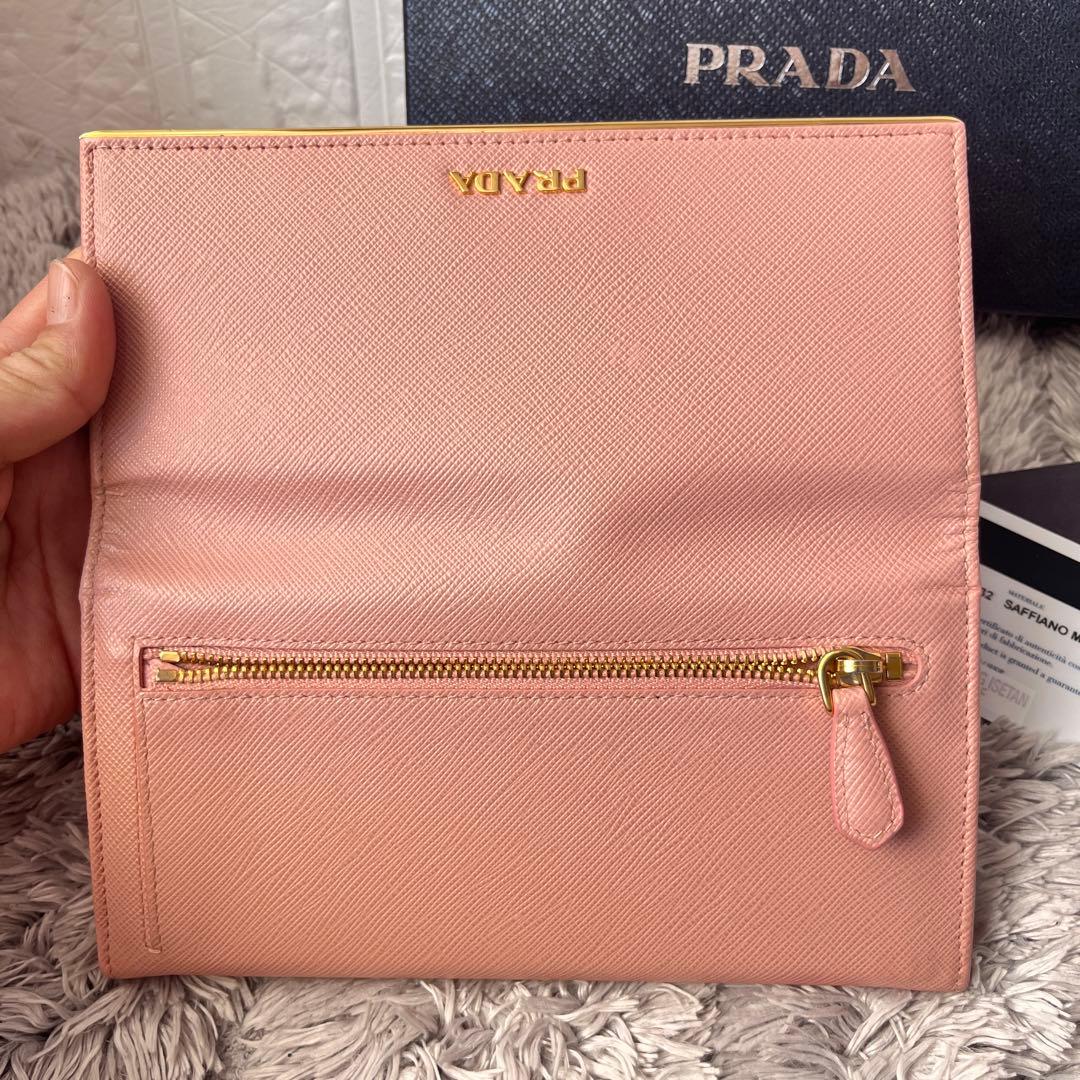 極美品✨PRADA サフィアーノ　メタルバー　ベビーピンク　長財布　レディース