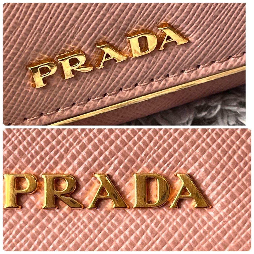 極美品✨PRADA サフィアーノ　メタルバー　ベビーピンク　長財布　レディース