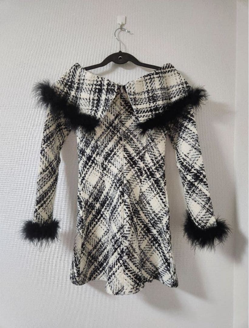 ワンピース Off shoulder roving check mini one piece