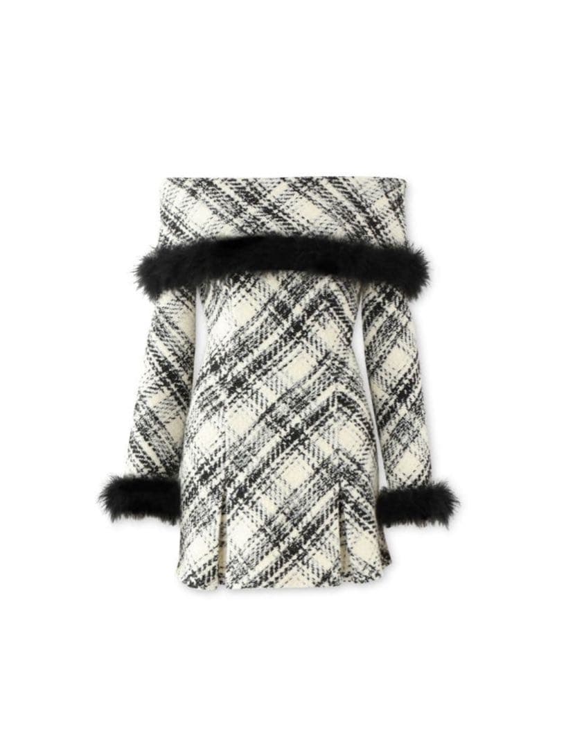 ワンピース Off shoulder roving check mini one piece