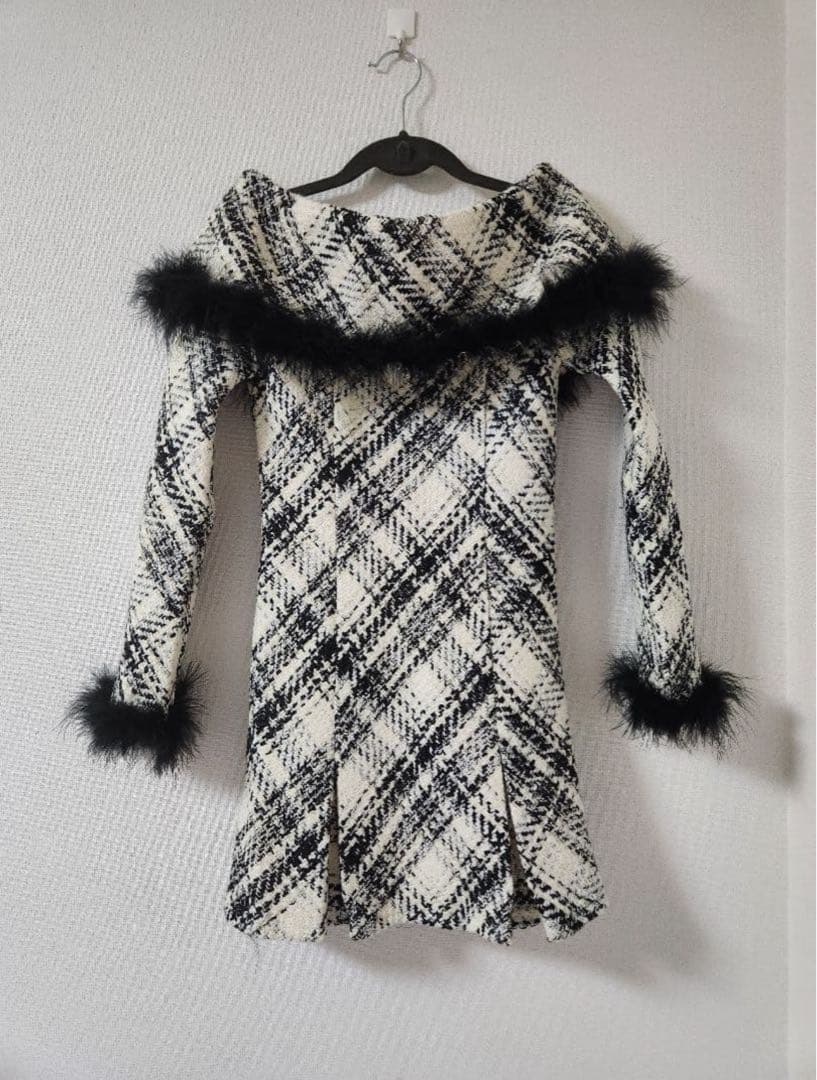 ワンピース Off shoulder roving check mini one piece