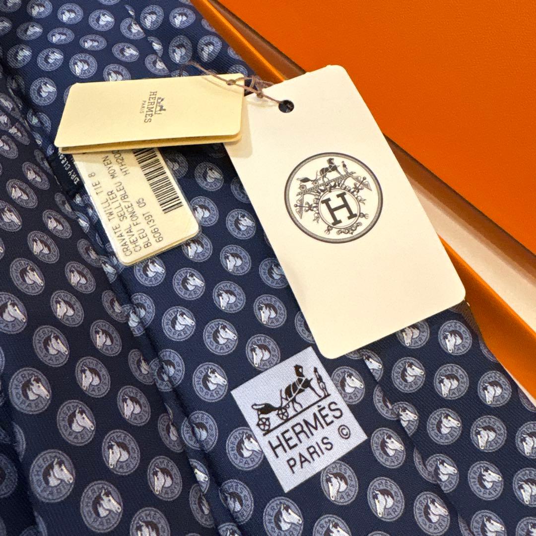 新品未使用　HERMES ネイビー 馬モチーフ ネクタイ