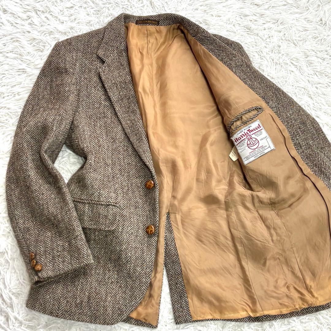 ✨美品✨ハリスツイード テーラード くるみボタン ヘリンボーン ブラウン