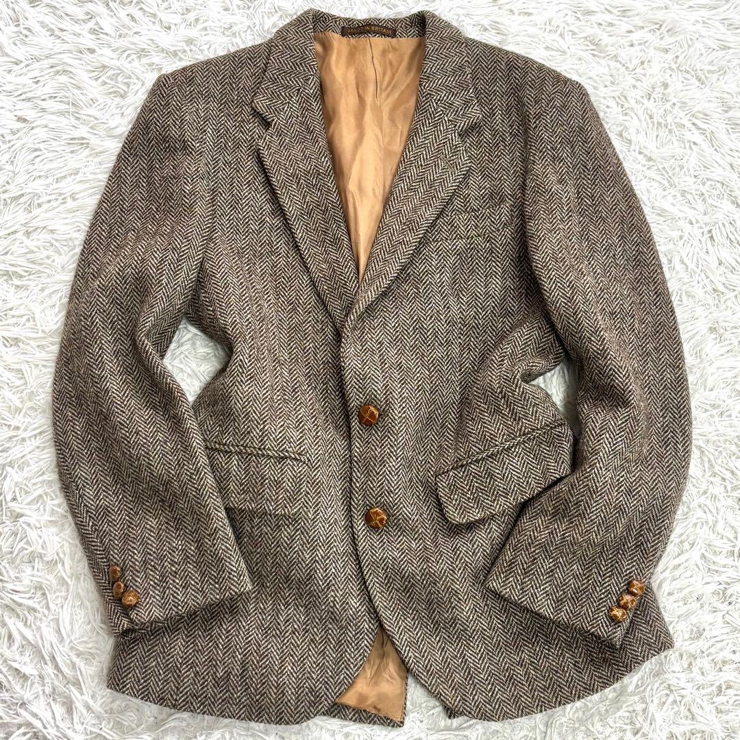 ✨美品✨ハリスツイード テーラード くるみボタン ヘリンボーン ブラウン