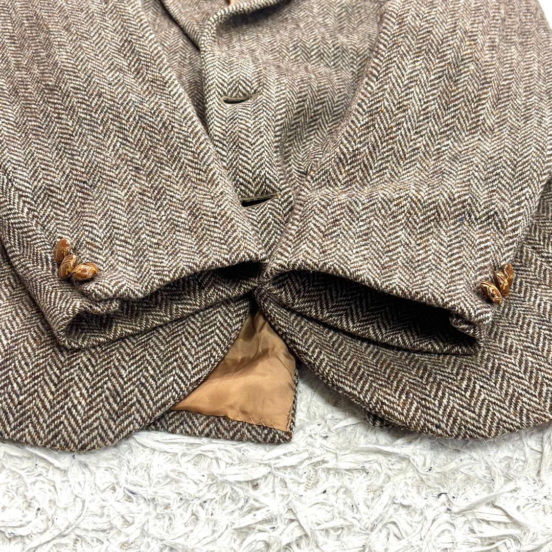 ✨美品✨ハリスツイード テーラード くるみボタン ヘリンボーン ブラウン