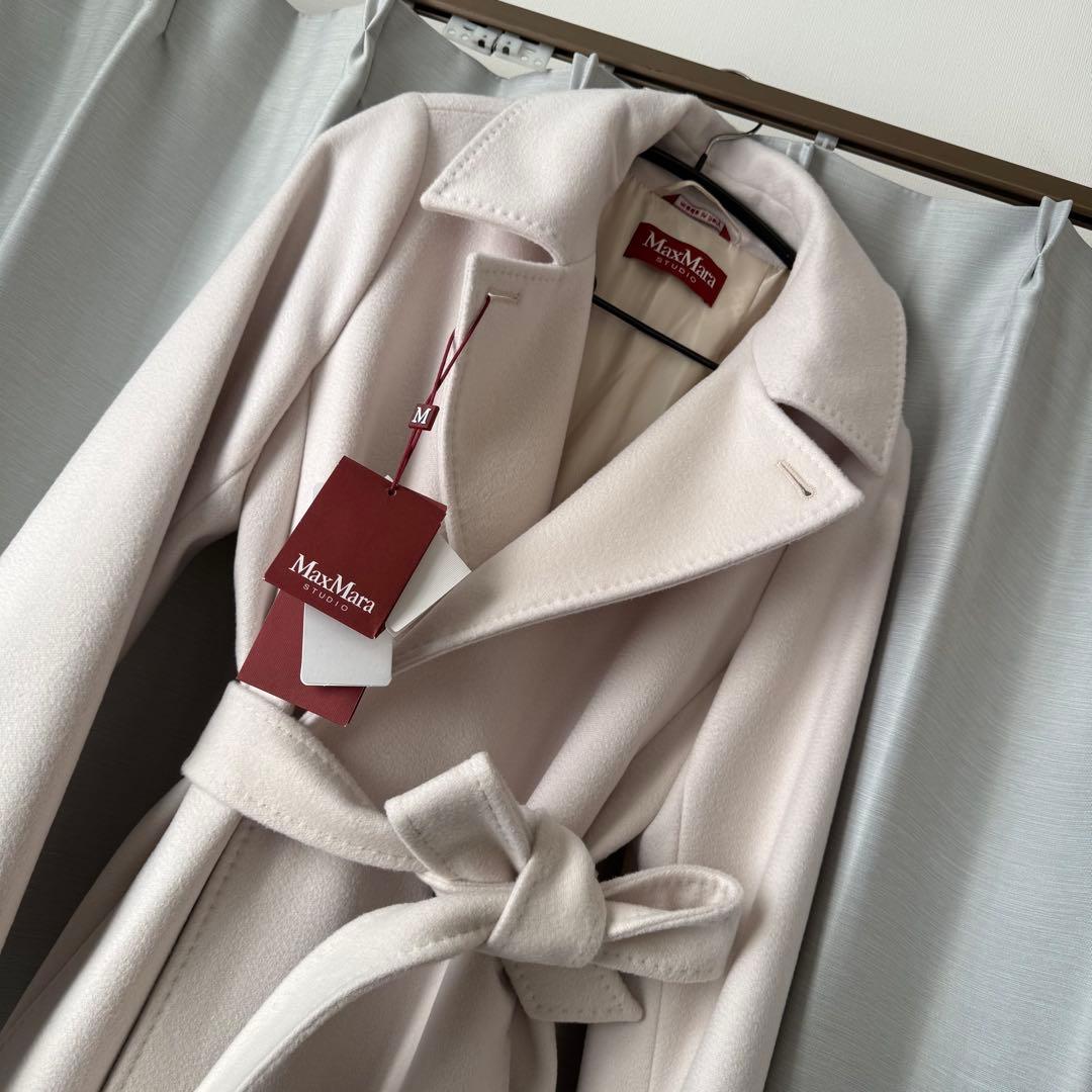 【新品未使用タグ付】マックスマーラstudio現行QR付定番コートbコラージュ白