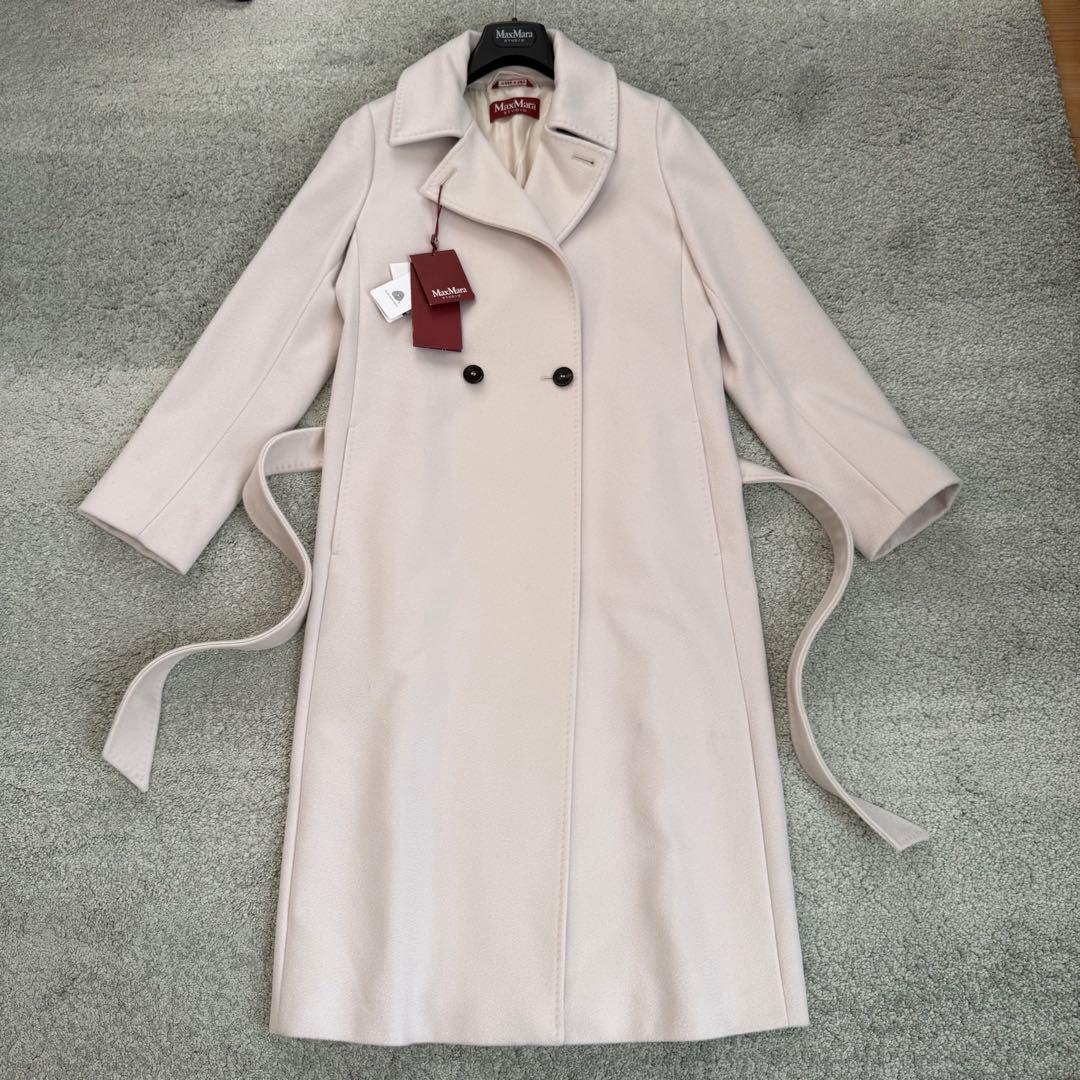 【新品未使用タグ付】マックスマーラstudio現行QR付定番コートbコラージュ白