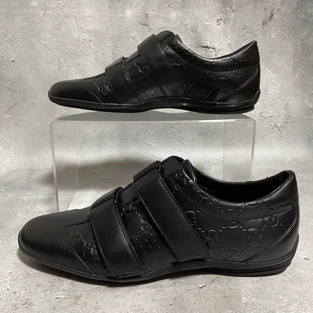 美品　グッチ　GUCCI （36） シマレザー　gg柄　スニーカー　ベルクロ　黒