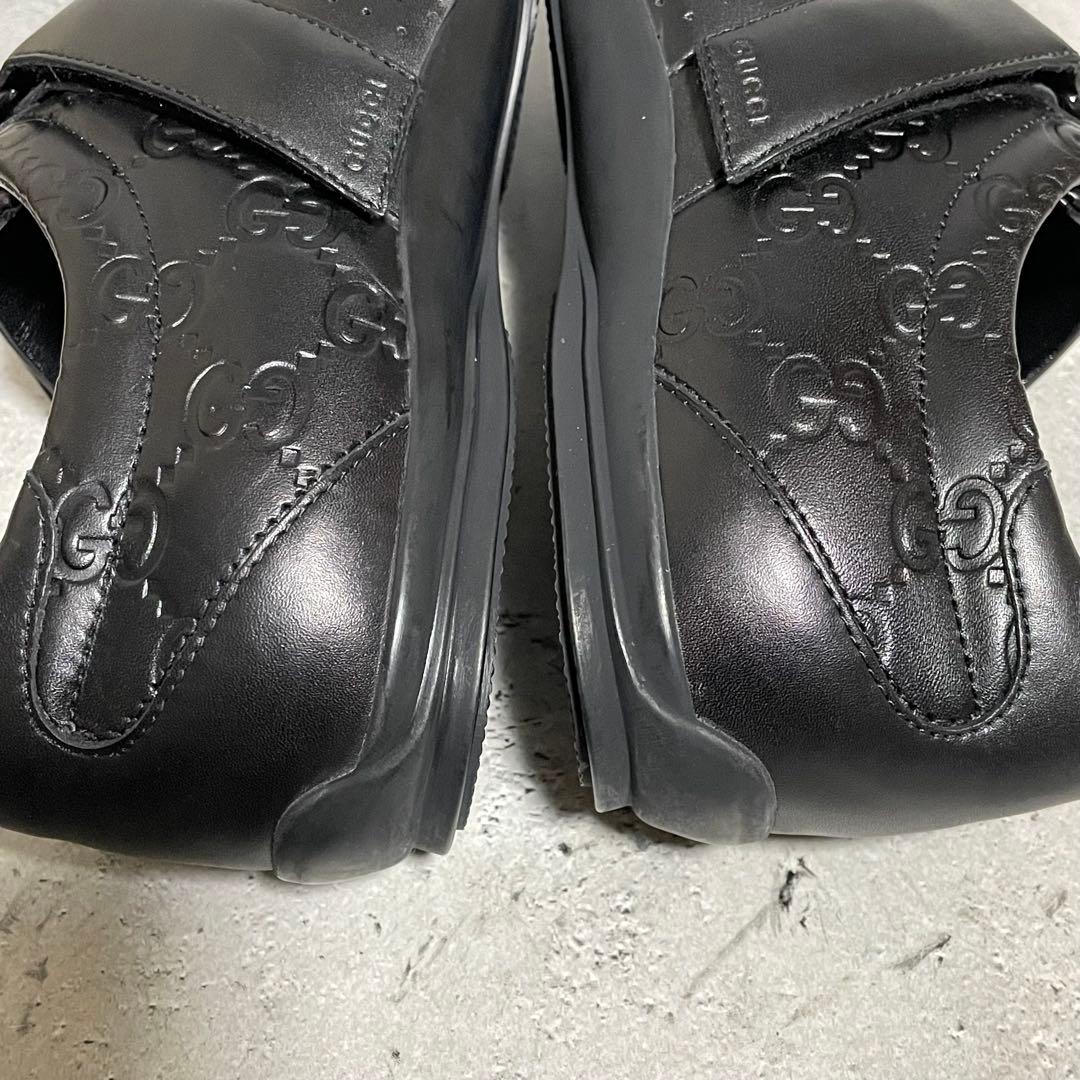 美品　グッチ　GUCCI （36） シマレザー　gg柄　スニーカー　ベルクロ　黒