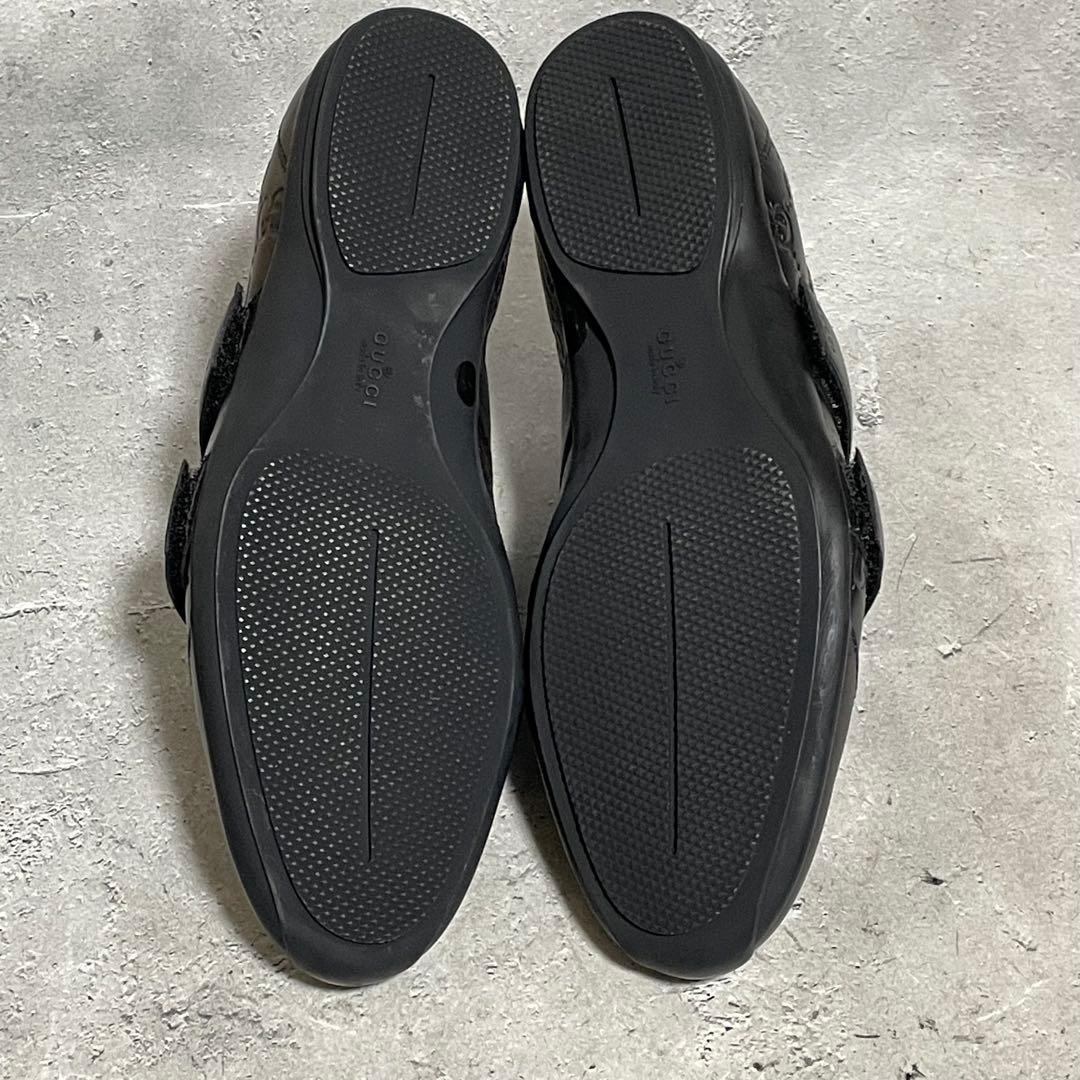 美品　グッチ　GUCCI （36） シマレザー　gg柄　スニーカー　ベルクロ　黒