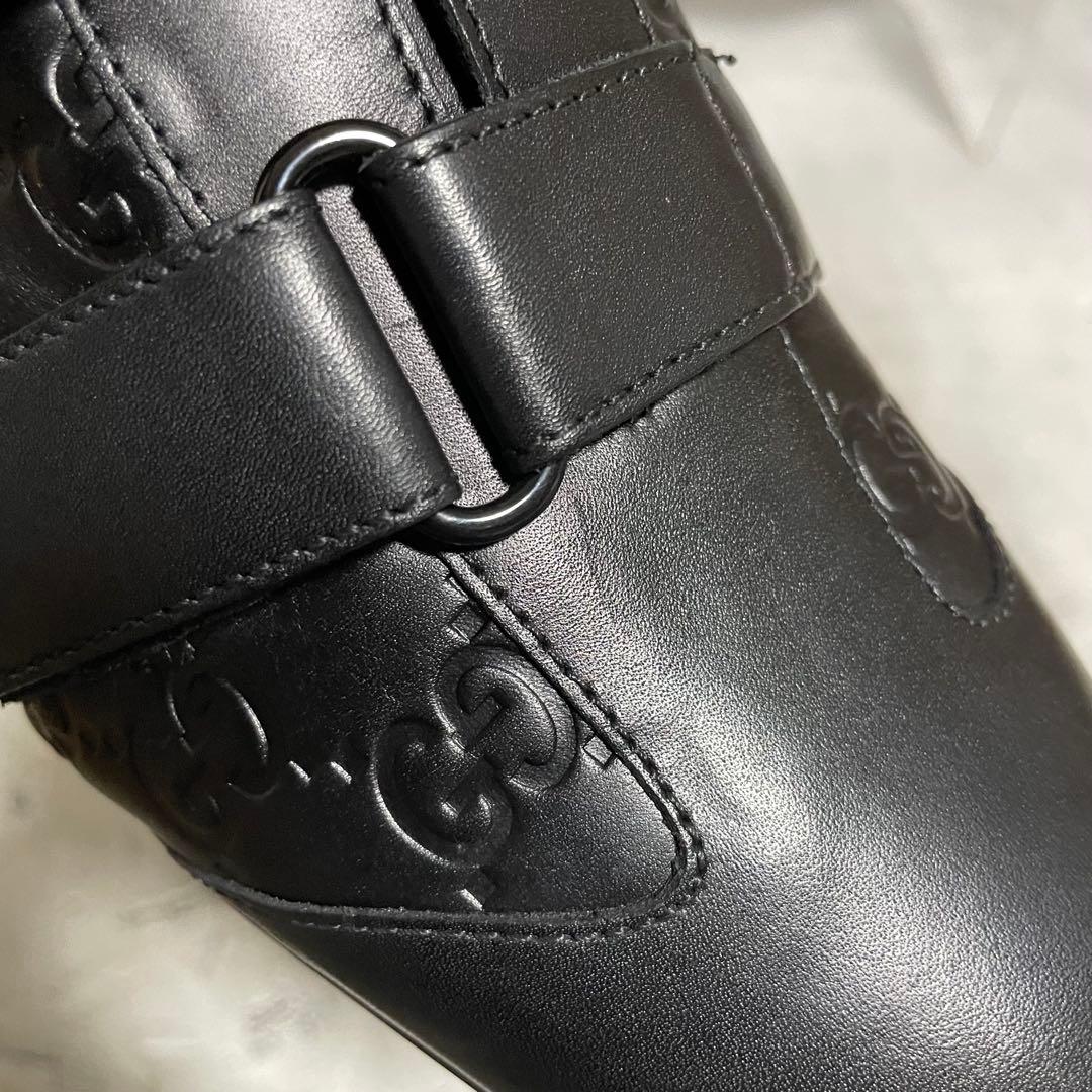 美品　グッチ　GUCCI （36） シマレザー　gg柄　スニーカー　ベルクロ　黒