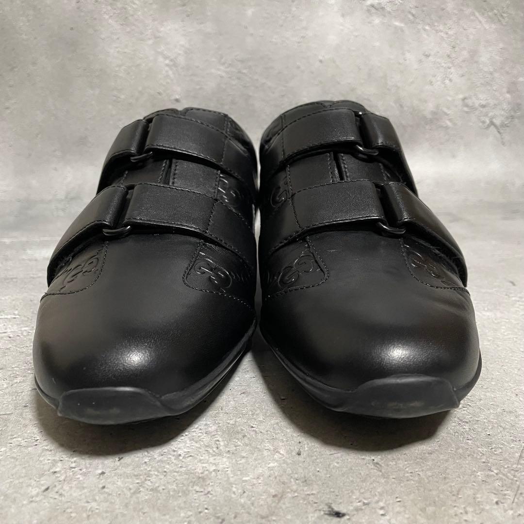 美品　グッチ　GUCCI （36） シマレザー　gg柄　スニーカー　ベルクロ　黒