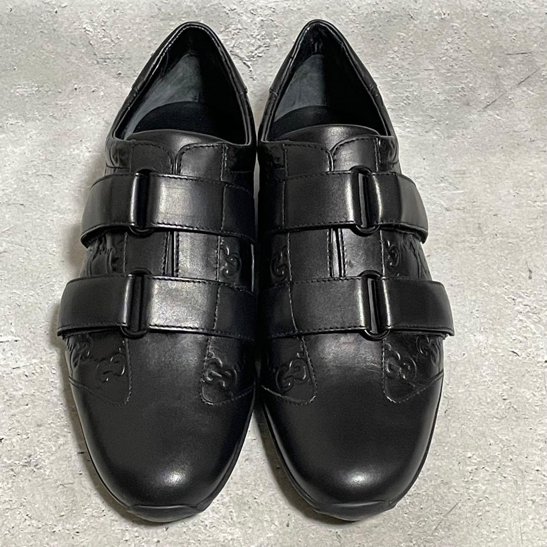 美品　グッチ　GUCCI （36） シマレザー　gg柄　スニーカー　ベルクロ　黒