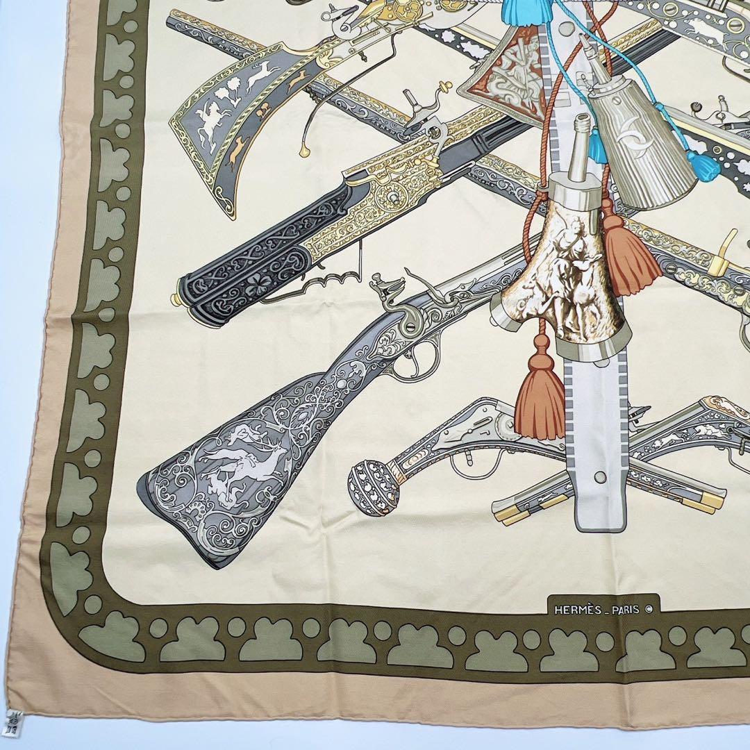 エルメス シルクスカーフ カレ90 DIANE ダイアナ 狩猟 銃 ベージュ希少