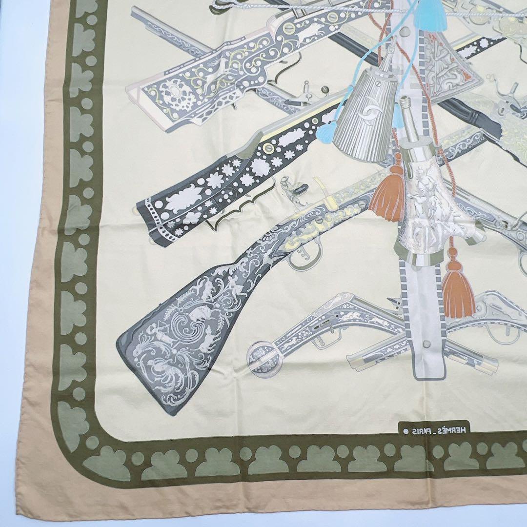 エルメス シルクスカーフ カレ90 DIANE ダイアナ 狩猟 銃 ベージュ希少