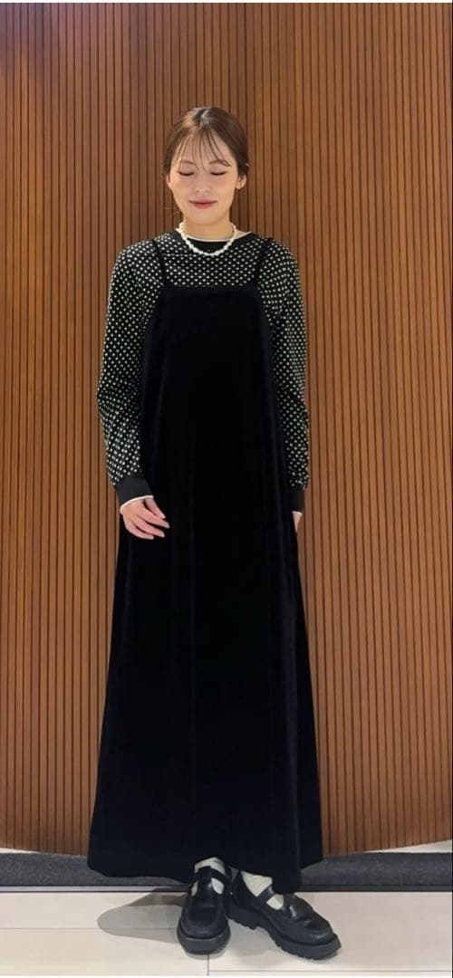 【新品未使用】CABaN/キャバン ソフトべロア ストラップワンピース黒