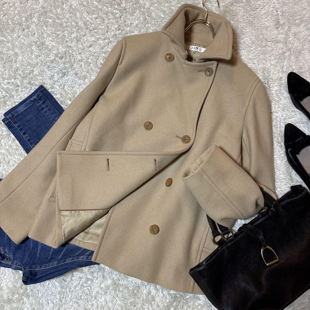 美品＊23区 カシミヤ混 ピーコート ハーフコート ベージュ　48