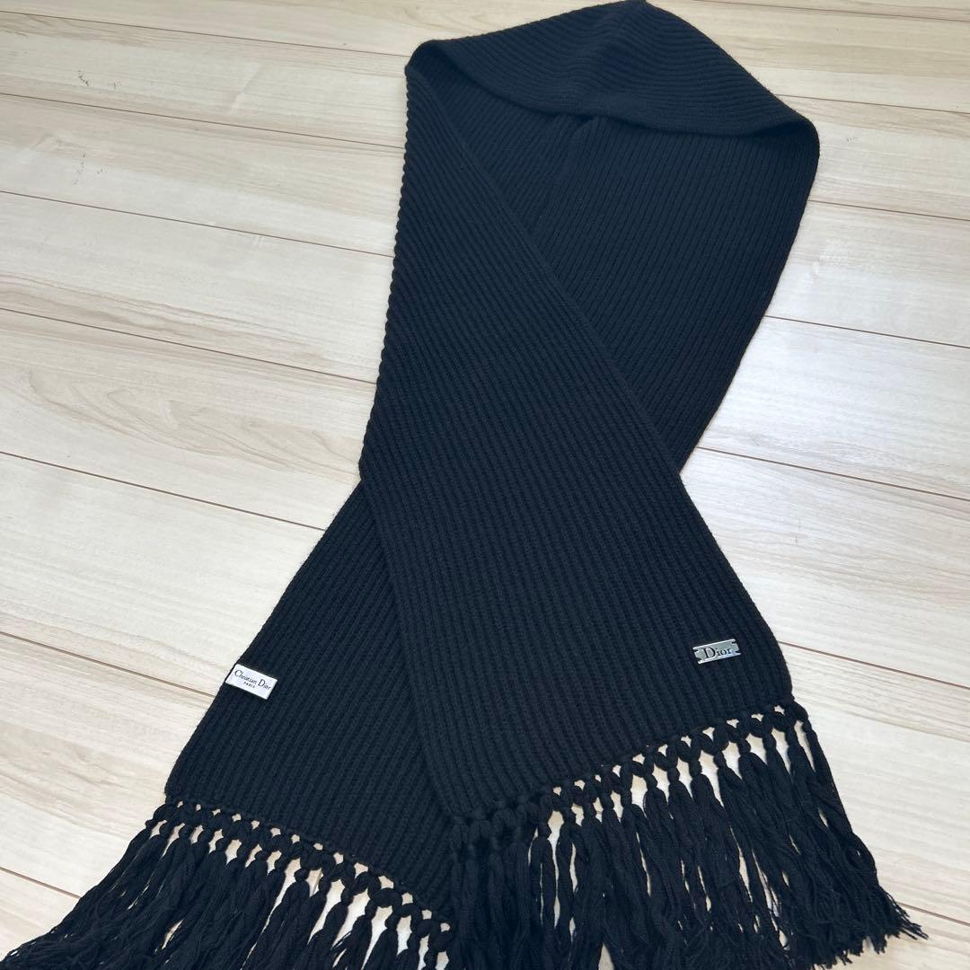 DIOR ディオール カシミヤ 100% マフラー フード 黒