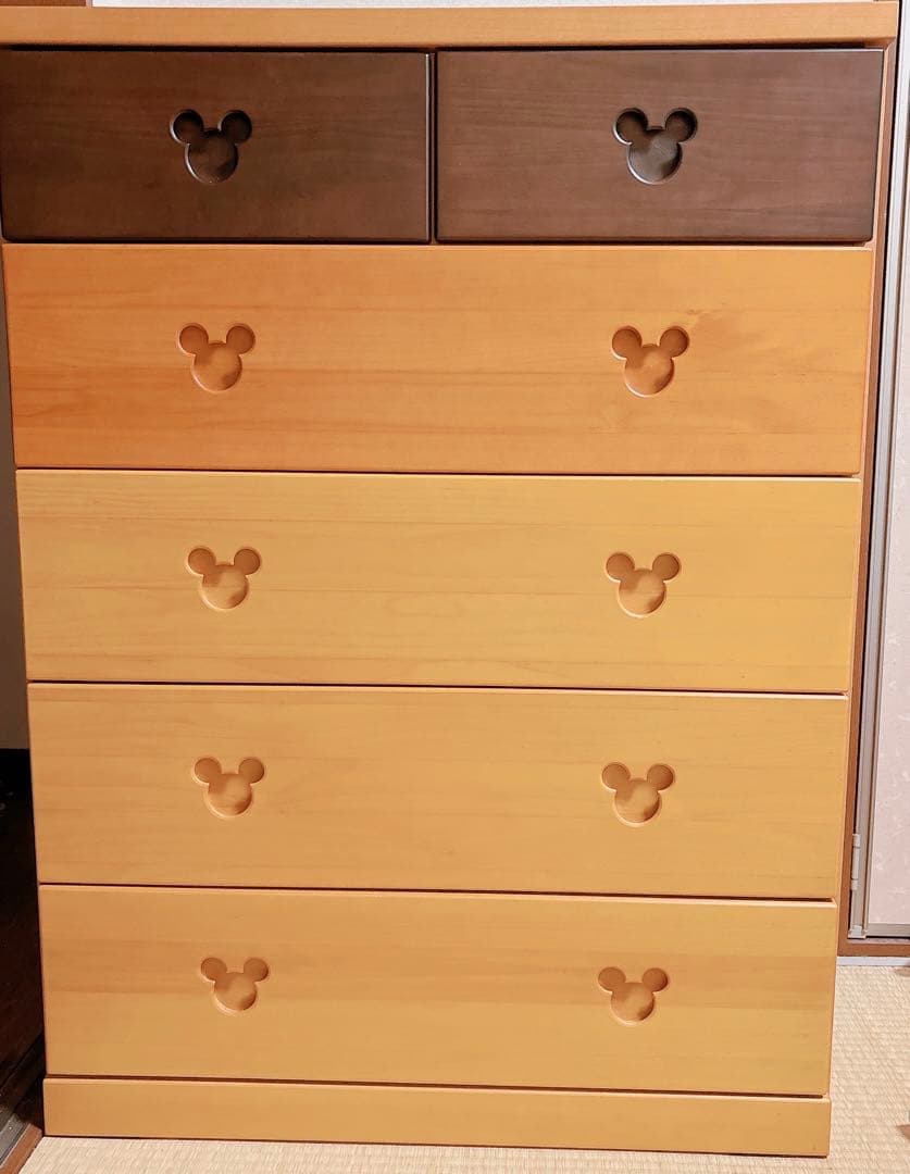 ディズニー　ミッキー　タンス　モダンミッキー　チェスト　木目