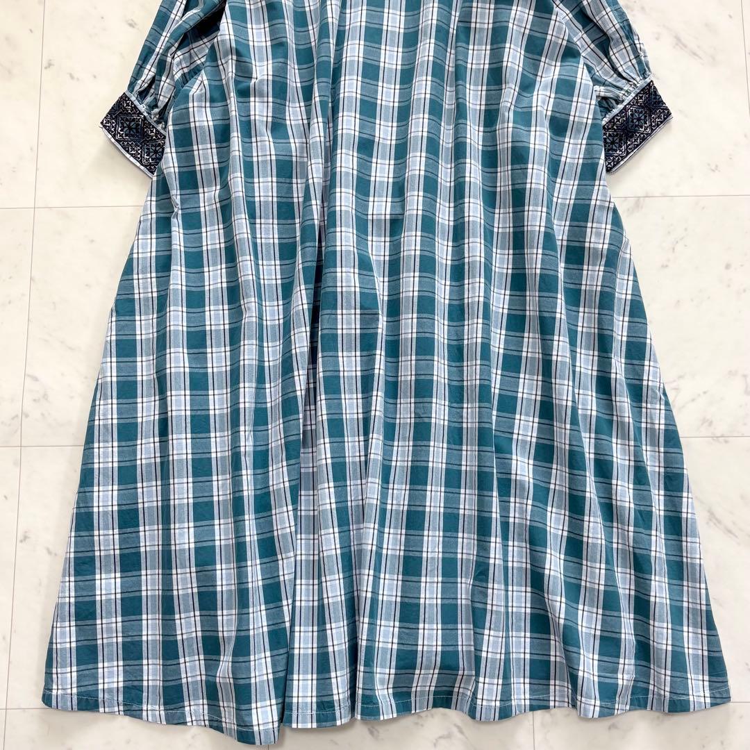 美品✨ヌキテパ　別注 チェック 刺繍 シャツワンピース　比翼　グリーン　完売品
