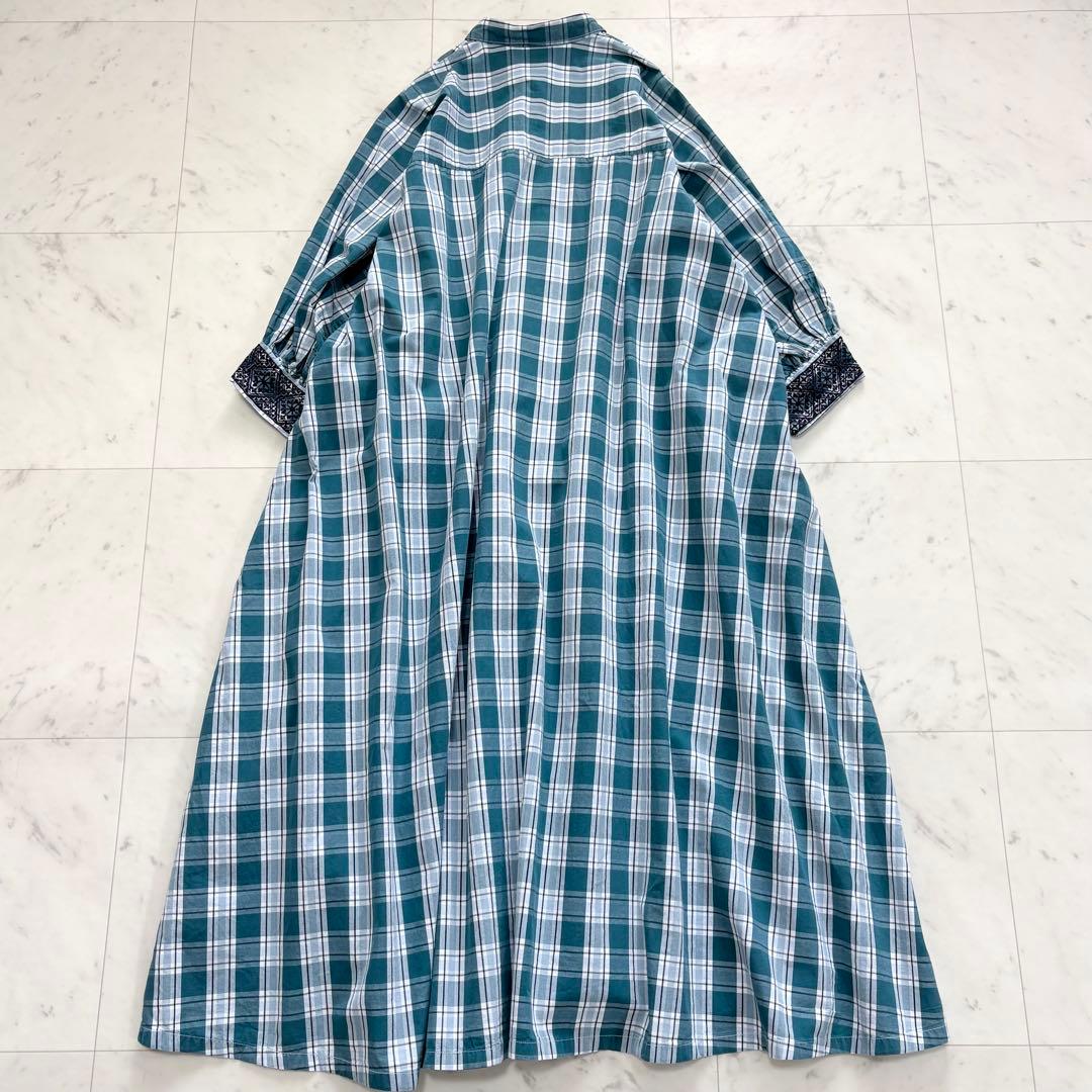 美品✨ヌキテパ　別注 チェック 刺繍 シャツワンピース　比翼　グリーン　完売品