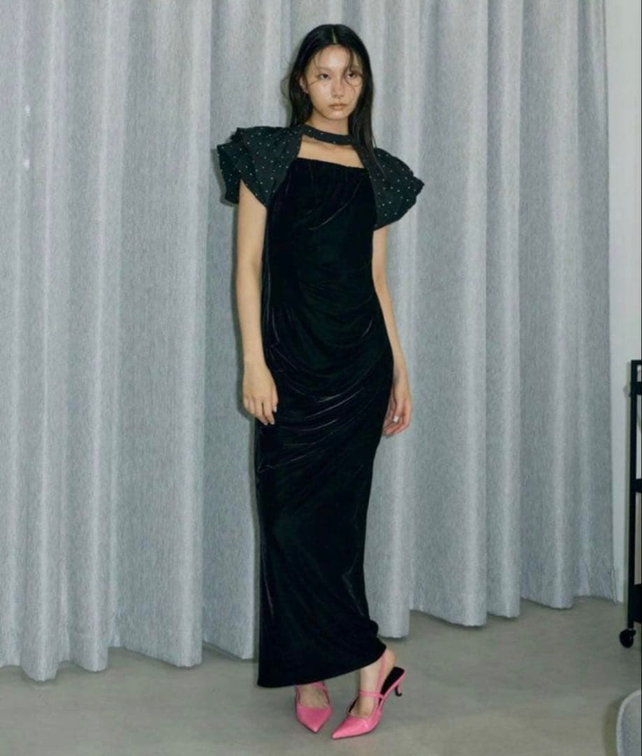【なぬ】ANDRESD drape velour dress