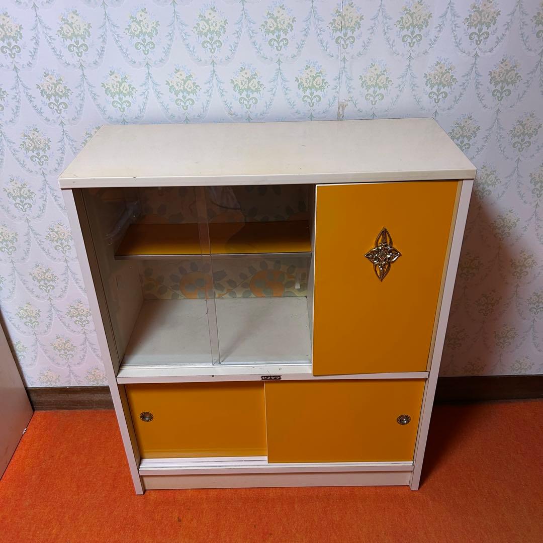 【新生活に】 昭和レトロ 食器棚 オレンジ