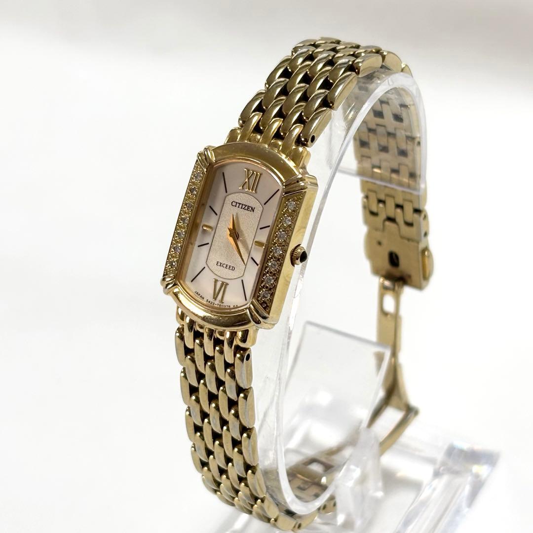 稼働品◆シチズン・エクシード ダイヤベゼル クォーツ 白文字盤 ゴールド