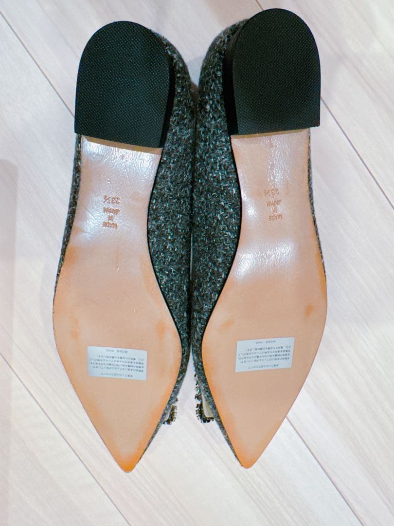 OHGA ビジュー付きポインテッドツイードフラットシューズ