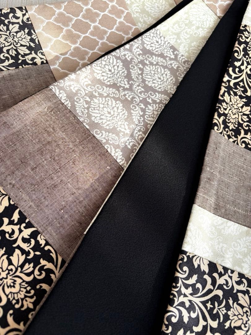 半幅帯　パッチワーク　ダマスク　正絹ちりめん