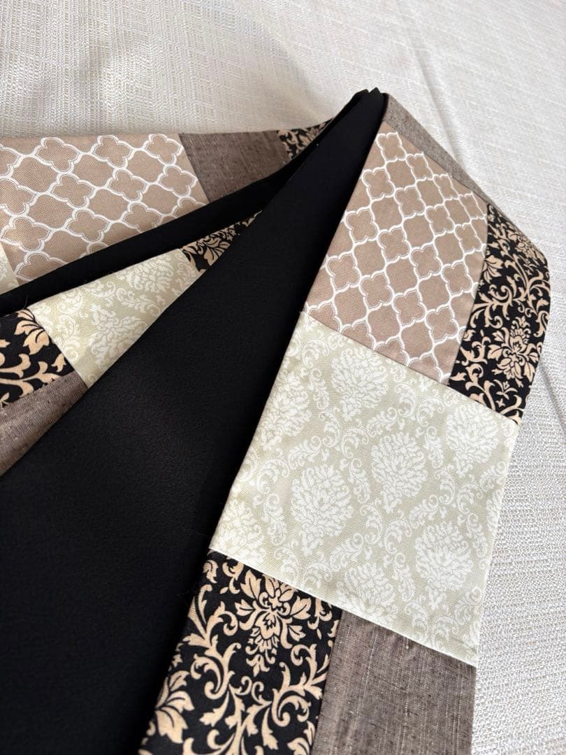 半幅帯　パッチワーク　ダマスク　正絹ちりめん