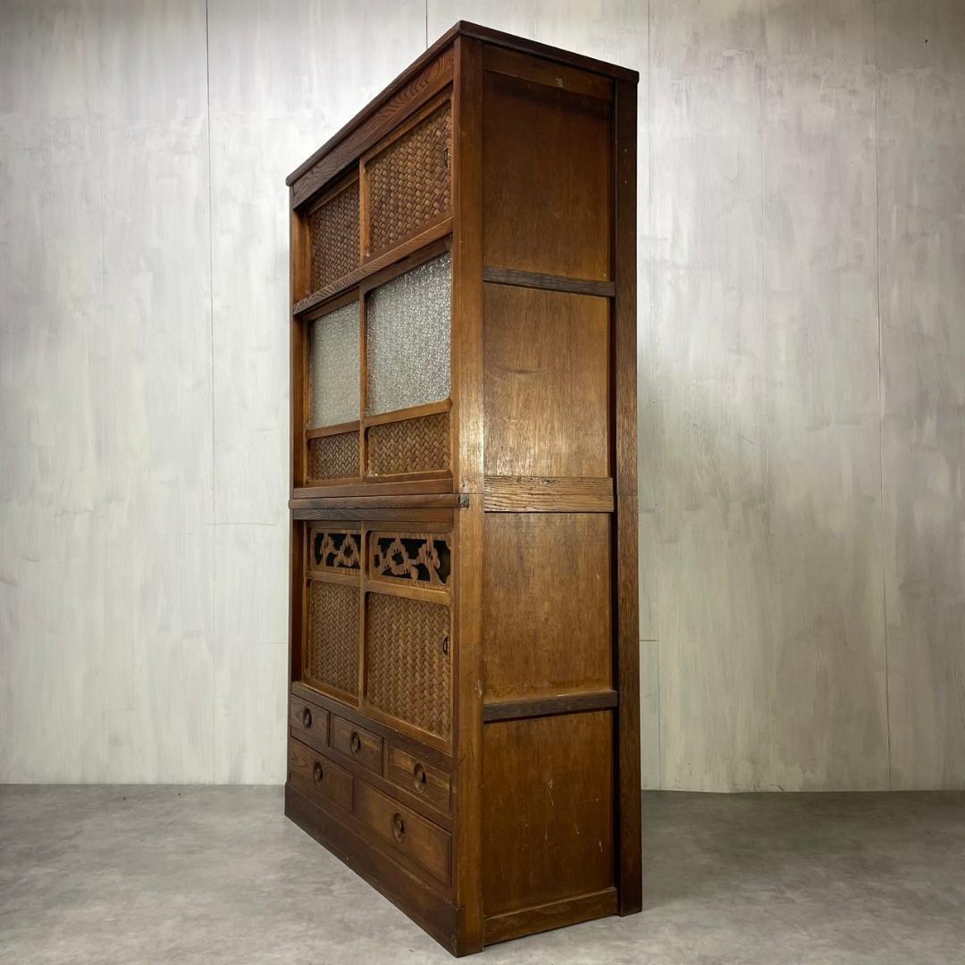 ヴィンテージ 昭和初期 ダイヤガラス 食器棚 水屋 収納 和家具 ビンテージ