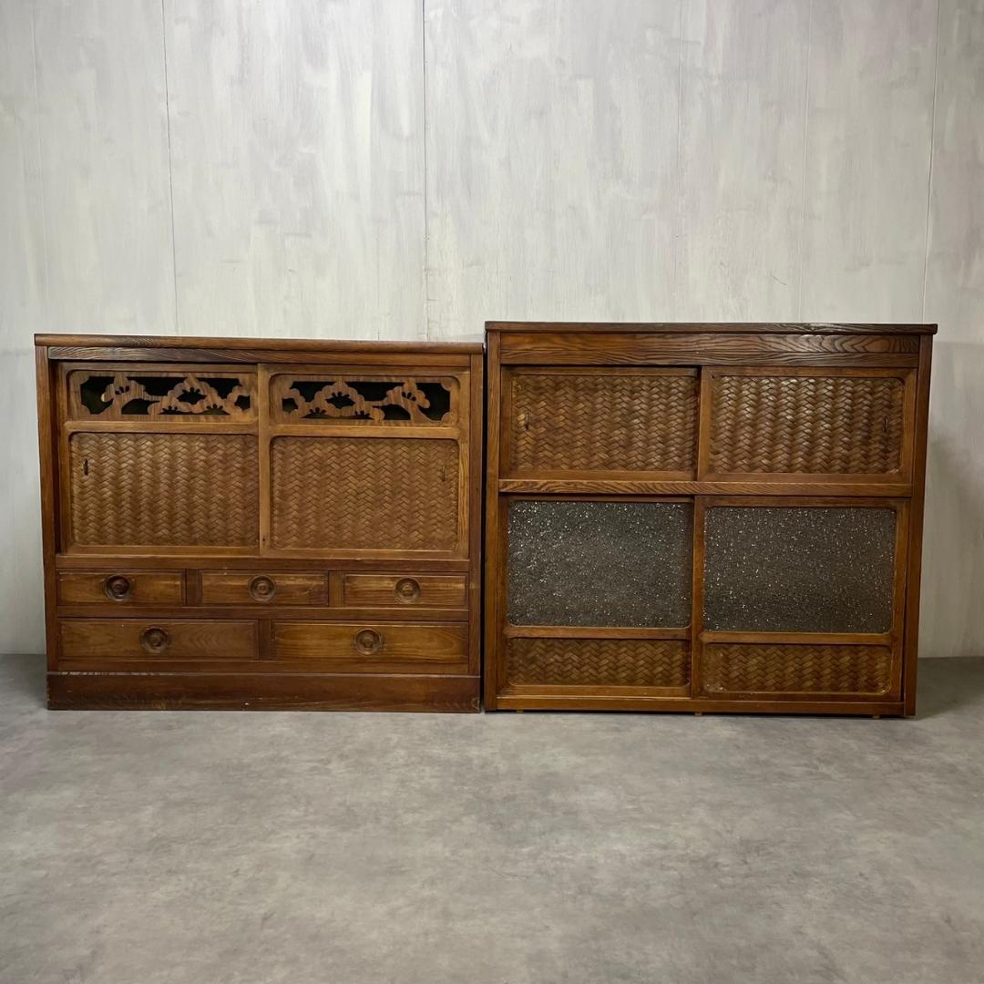 ヴィンテージ 昭和初期 ダイヤガラス 食器棚 水屋 収納 和家具 ビンテージ