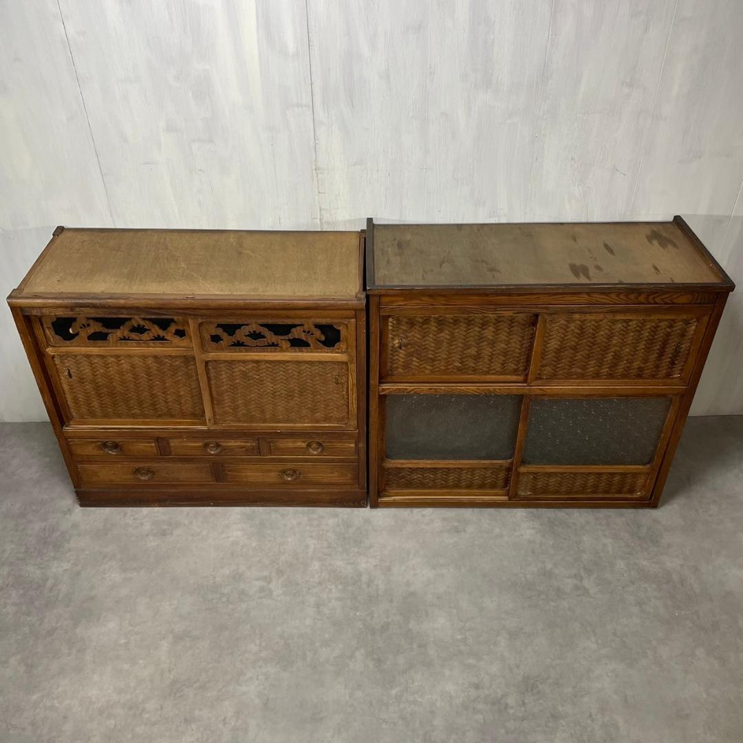 ヴィンテージ 昭和初期 ダイヤガラス 食器棚 水屋 収納 和家具 ビンテージ